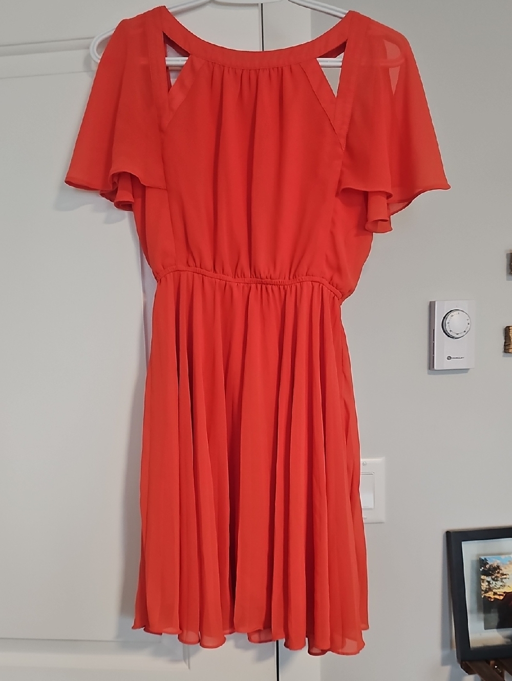 Ya Los Angeles Coral Flutter Sleeve Mini Dress